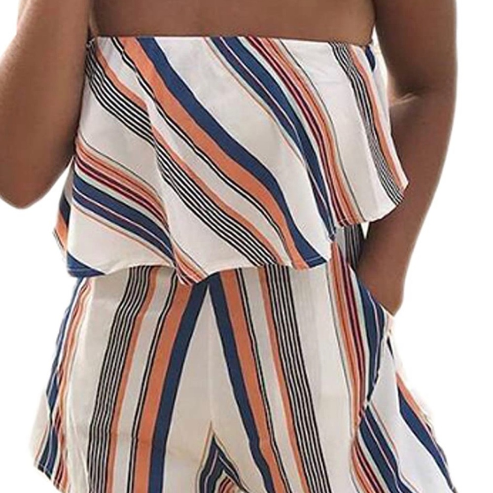 Women off-shoulder, striped, comfy, cute romper.